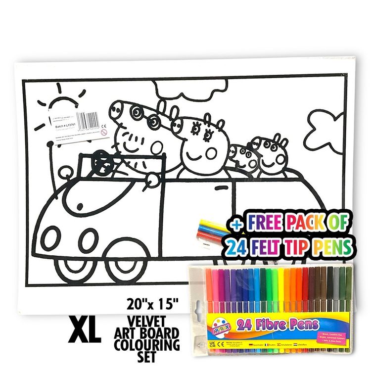Velvet XL Peppa Car Velvet Art Board Colouring Set With 24 Felt Tip Pens product image